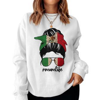 Mexican Mom Messy Bun Mexico Pride Patriotic Women Sweatshirt | Mazezy
