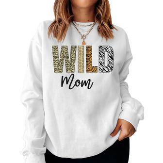 Mom Of The Wild One Zoo Birthday Safari Jungle Animal Women Crewneck Graphic Sweatshirt - Seseable