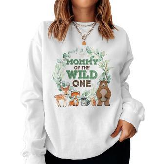 Mommy Of The Wild One Birthday Woodland Safari Jungle Gift For Womens Women Crewneck Graphic Sweatshirt - Thegiftio UK