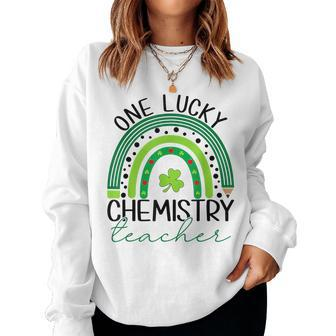 One Lucky Chemistry Teacher St Patricks Day Teacher Rainbow Women Crewneck Graphic Sweatshirt - Seseable
