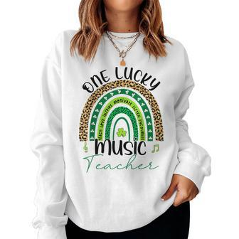 One Lucky Music Teacher St Patricks Day Teacher Rainbow Women Crewneck Graphic Sweatshirt - Seseable