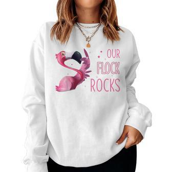 Our Flock Rocks Flamingo Mothers Day Funny Gift Women Crewneck Graphic Sweatshirt - Thegiftio UK