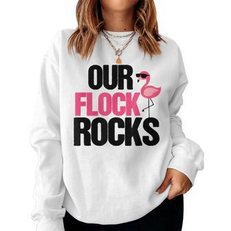 Our Flock Rocks Flamingo Mothers Day Teacher Gift Women Crewneck Graphic Sweatshirt - Thegiftio UK