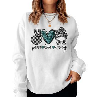 Peace Love Racing Lover Checkered Flag Women Sweatshirt | Mazezy