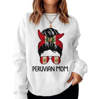 Peruvian Mom Messy Bun Sunglasses Flag Women Sweatshirt | Mazezy