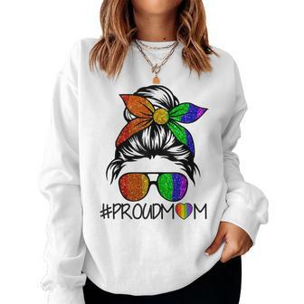Proud Mom Lgbt Gay Pride Support Lgbtq Parade Messy Hair Bun Women Crewneck Graphic Sweatshirt - Thegiftio UK
