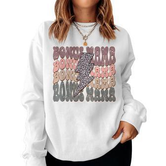 Retro Bonus Mama Leopard Lightning Bolt Western Stepmother Women Crewneck Graphic Sweatshirt - Thegiftio UK