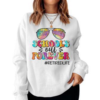 Schools Out Forever Leopard Teacher Retired Life Retirement Women Crewneck Graphic Sweatshirt - Thegiftio UK