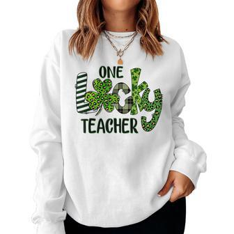 Shamrock One Lucky Teacher St Patricks Day School V2 Women Crewneck Graphic Sweatshirt - Seseable