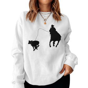 Silhouette Roping Rodeo Cowboy Calf Roper Horse Rider Lovers Women Sweatshirt | Mazezy