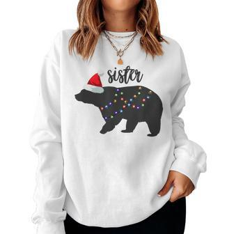 Sister Bear Santa Hat Christmas Pajamas Group Family Lights Women Sweatshirt | Mazezy
