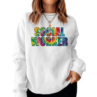 Social Worker Tie Dye Women 2023 School Social Worker Women Crewneck Graphic Sweatshirt - Seseable