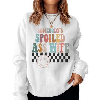 Somebodys Spoiled Ass Wife Retro Checkered Women Sweatshirt | Mazezy