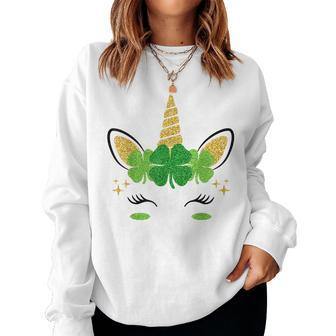 Unicorn Face St Patricks Day Irish Shamrock Girls Kids Women Women Sweatshirt | Mazezy