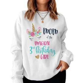 Womens Unicorn Mom Of The 3Rd Birthday Girl Shirt Matching Daughter Women Sweatshirt | Mazezy