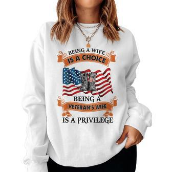 Veteran Wife Privilege Veterans Day Gift Women Crewneck Graphic Sweatshirt - Seseable