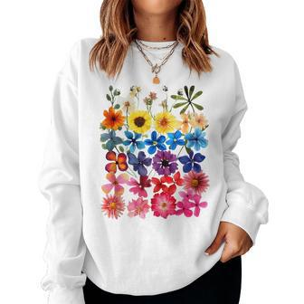 Vintage Pressed Flowers Plant Botanical Garden Wildflower Women Crewneck Graphic Sweatshirt - Seseable