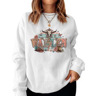 Vintage Retro Wallen Western Cow Skull Flower Leopard Women Sweatshirt | Mazezy