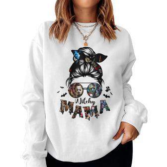 Witchy Mama Halloween Messy Bun Skull Horror Movie Mom Women Sweatshirt | Mazezy