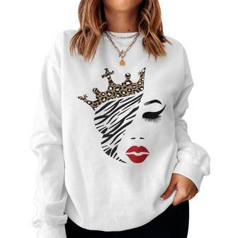 Woman Face Leopard Crown Zebra Print Hair Graphic Women Women Sweatshirt | Mazezy