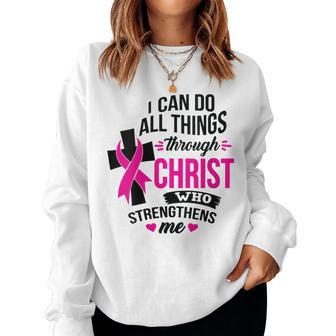 Womens I Can Do All Things Through Christ Breast Cancer Awareness Women Crewneck Graphic Sweatshirt - Seseable