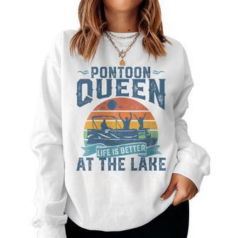 Womens Pontoon Queen Funny Boating Lake Pontooning Womens Boat Gift Women Crewneck Graphic Sweatshirt - Seseable