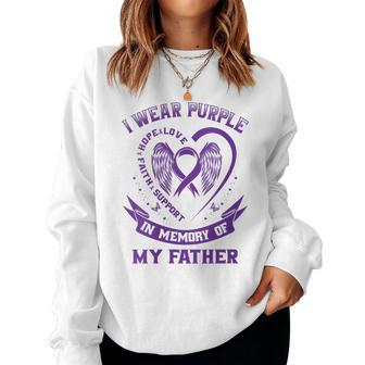 Womens Purple In Memory Of Father Dad Pancreatic Cancer Awareness Women Crewneck Graphic Sweatshirt - Seseable
