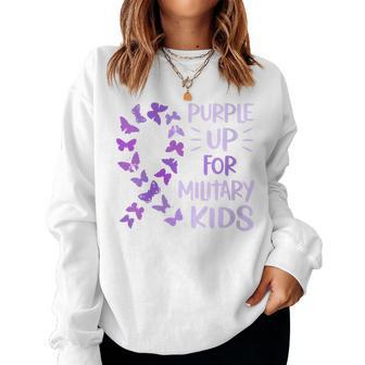 Womens Purple Up Military Child Butterfly - Military Brats Month Women Crewneck Graphic Sweatshirt - Seseable