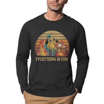 Everything Is Fine Dog Drinking Coffee Burning Meme Men Graphic Long Sleeve T-shirt - Thegiftio UK