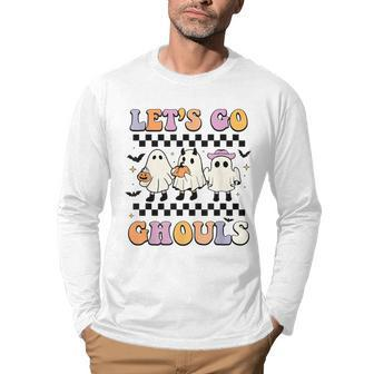 Halloween Retro Groovy Lets Go Ghouls Funny Ghost Boo Kids Men Graphic Long Sleeve T-shirt - Thegiftio UK