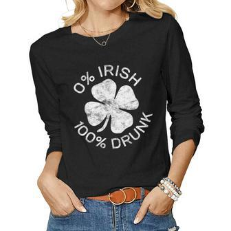 0 Irish 100 Drunk Vintage Saint Patrick Day Women Graphic Long Sleeve T-shirt - Seseable