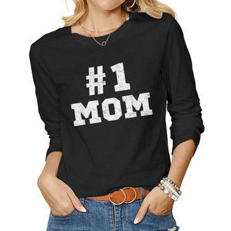 1 Mom Number One Mom Mama Mother Funny Mothers Day Women Graphic Long Sleeve T-shirt - Thegiftio UK