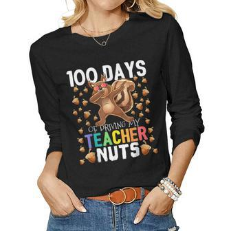 100 Days Of Driving My Teacher Nuts Dabbing Squirrel School V2 Women Graphic Long Sleeve T-shirt - Seseable