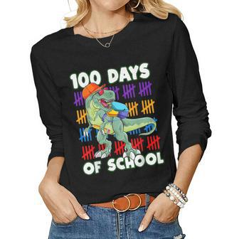 100 Days Of School Teacher Student Dinosaur Kid Toddler Boys Women Graphic Long Sleeve T-shirt - Seseable