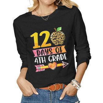 120Th Day Of School Teacher 120 Days Of 4Th Grade Leopard V2 Women Graphic Long Sleeve T-shirt - Seseable