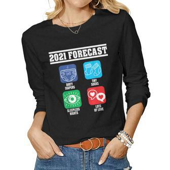 2021 Forecast New Dad Mom Baby Announcement Pregnancy Women Long Sleeve T-shirt | Mazezy