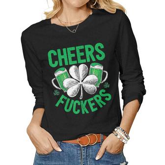 Cheers Fuckers St Patricks Day Men Women Beer Drinking   Women Graphic Long Sleeve T-shirt