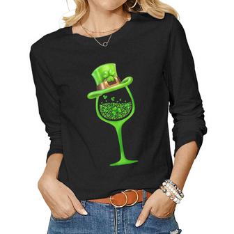 Three Wine Glasses Clover Irish Shamrock St Patrick Day  V2 Women Graphic Long Sleeve T-shirt