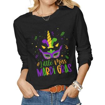 Little Miss Mardi Gras  Unicorn Face Kids Toddler  Women Graphic Long Sleeve T-shirt