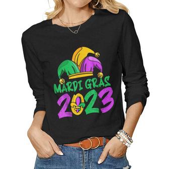 Happy Mardi Gras 2023 Jester Outfit Kids Girl Boy Men Women  Women Graphic Long Sleeve T-shirt
