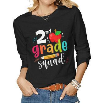 2Nd Grade Squad Second Teacher Student 100 Days Of School Women Graphic Long Sleeve T-shirt - Seseable