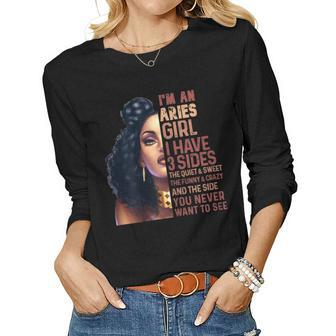 Womens I Have 3 Side Aries Girl Cool Zodiac Astrology Star Sign Women Long Sleeve T-shirt | Mazezy