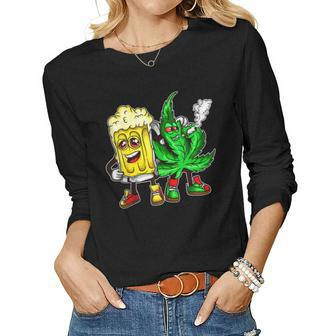 420 Pot Leaf Marijuana Bong Beer Drunk Weed Cannabis Women Long Sleeve T-shirt | Mazezy