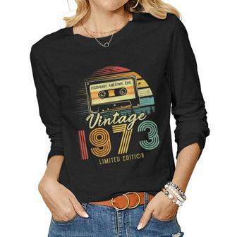 50 Year Old Gifts Vintage 1973 Cassette Tape 50Th Birthday Women Graphic Long Sleeve T-shirt - Seseable