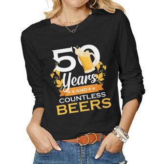 50 Years And Countless Beers Funny Birthday Husband Coworker Women Graphic Long Sleeve T-shirt - Seseable