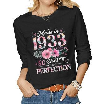 90 Year Old Made In 1933 Floral 90Th Birthday Women Women Long Sleeve T-shirt | Mazezy