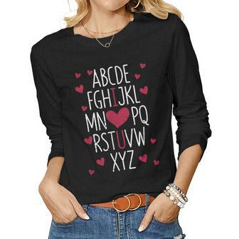 Abc Alphabet I Love You English Teacher Valentines Day V2 Women Graphic Long Sleeve T-shirt - Seseable