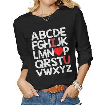 Abc Chalk Alphabet I Love You English Teacher Valentines Day V2 Women Graphic Long Sleeve T-shirt - Seseable