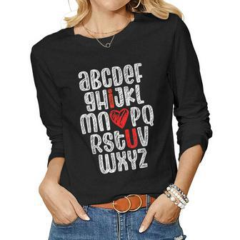 Abc Chalk Alphabet I Love You English Teacher Valentines Day V3 Women Graphic Long Sleeve T-shirt - Seseable
