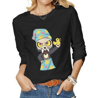 Adorable Tiny Demon With Skull Mask Horns And Rubber Duck Women Long Sleeve T-shirt | Mazezy